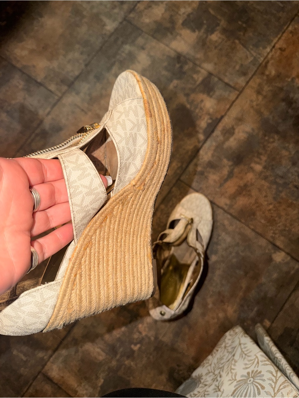 Michael Kors Cream Logo Espadrille Wedge Sandals